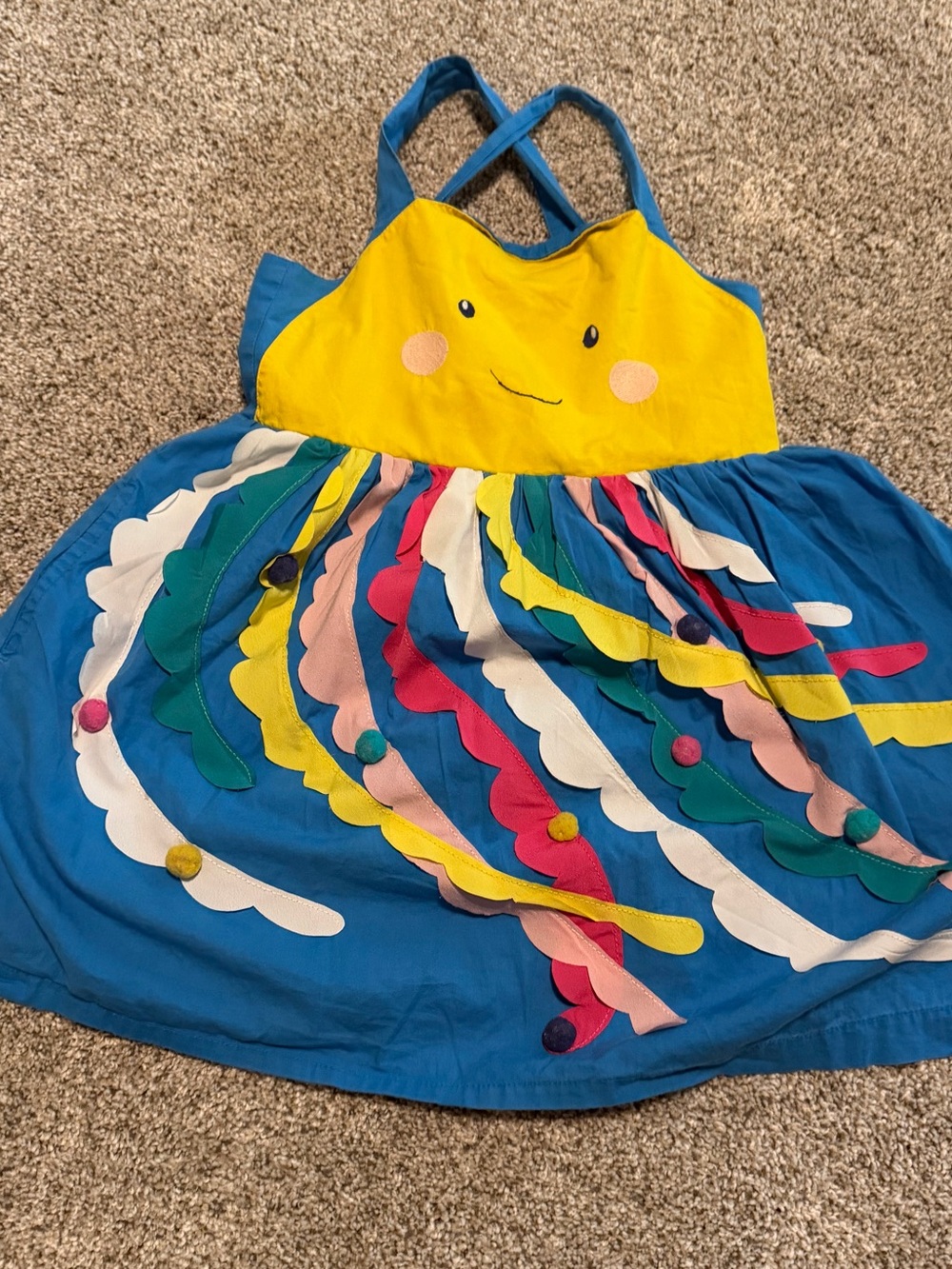 Mini Boden Yellow and Blue Jellyfish Pinnie Dress with Multicolor Tenacles